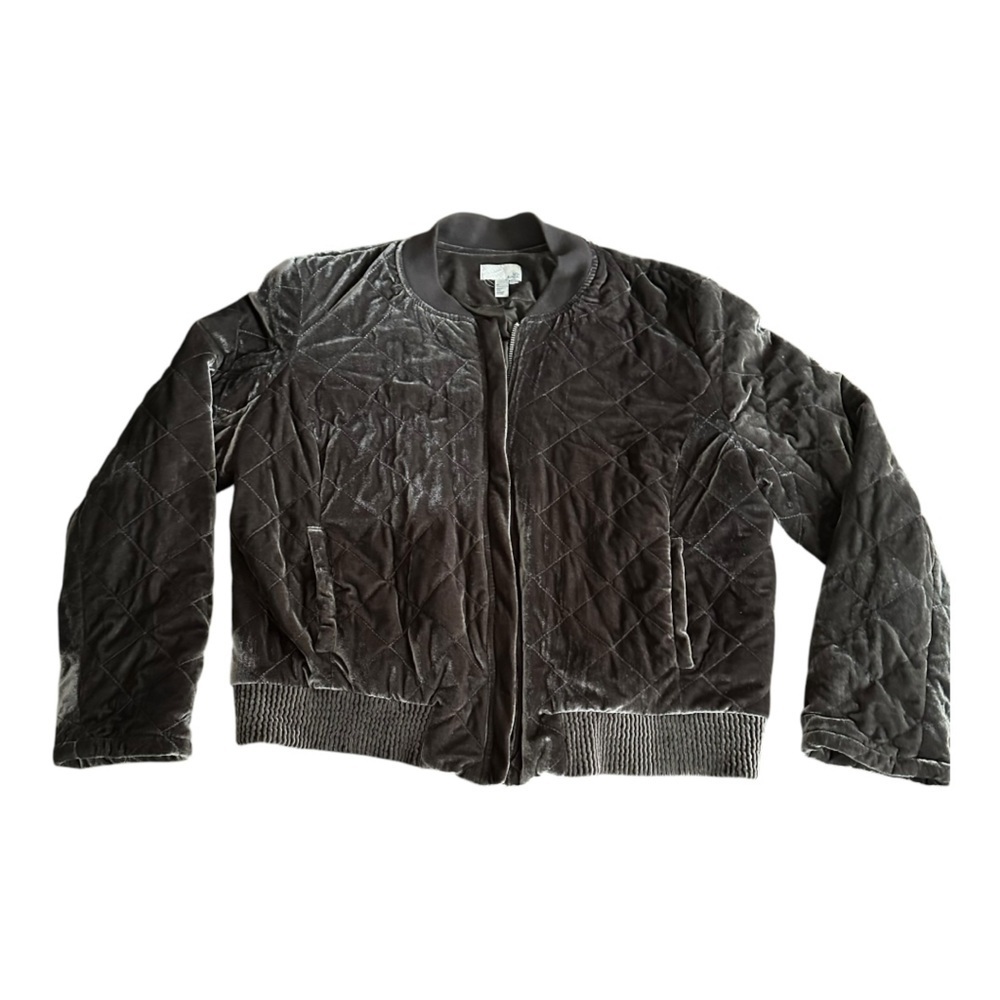 14th & Union Velvet Bomber Jacket Charcoal Gray Gunmetal Women’s XL - Picture 7 of 14